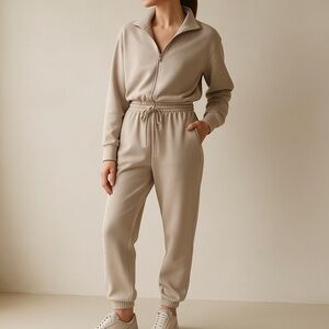 Abercrombie & Fitch Women's Tan Jumpsuit Jogger YPB neoKNIT Max Size XS